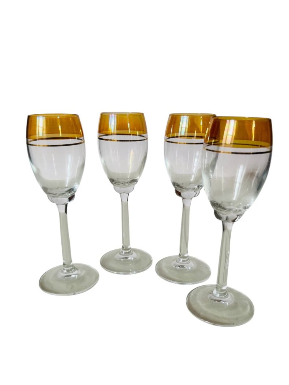 Vintage Circleware Gold Rim Cordial Wine Glass Set Stemware 3oz MCM 1950s/60s